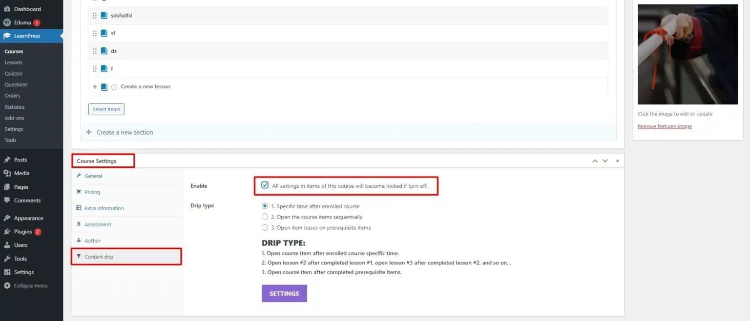 LearnPress Content Drip Addon