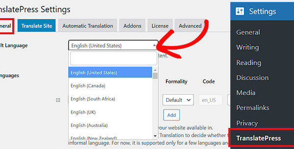 Choose default language at translatepress 600x304